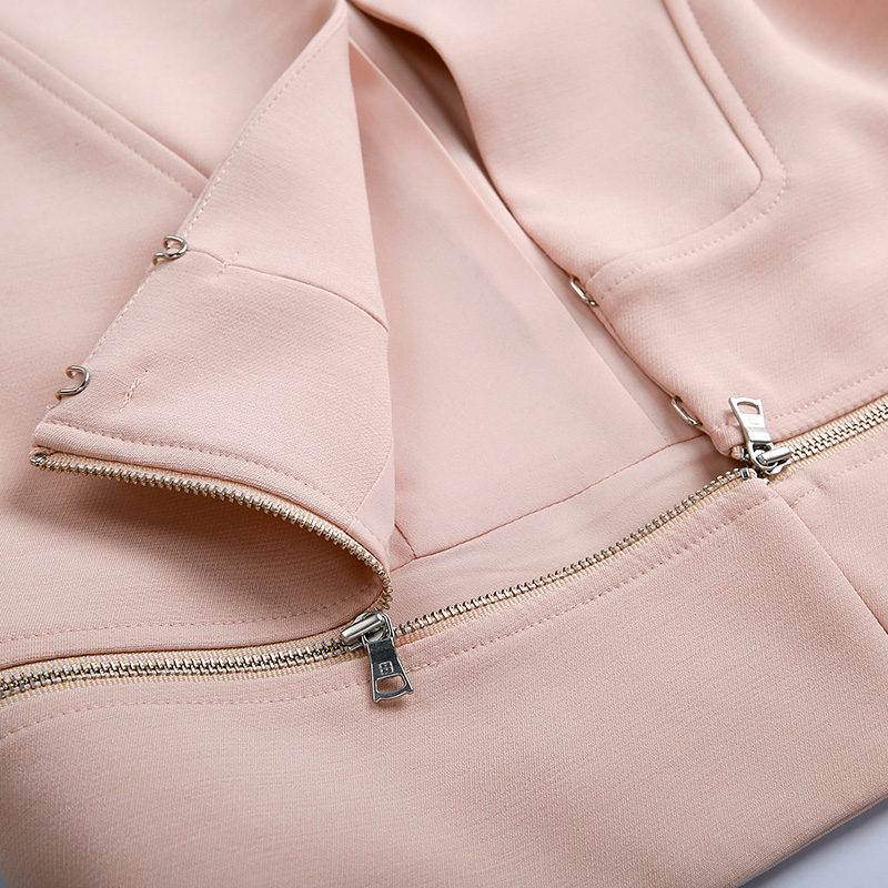 J623 Women Solid long sleeve zipper-waisted panel smart casual short jacket 