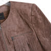 E753 Women Faux suede round neck fringed short jacket