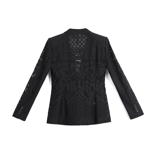 873A Women Solid suiting floral lace combo long sleeve tailored blazer