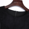 1G70 Women Heather knit faux suede color-block paneled smart casual short dress