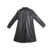 7C56 Women Faux leather band collar long sleeves A-shape midi shirt dress
