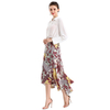 S070-2 Women Retro print wrap design panelled asymmetric casual midi skirt