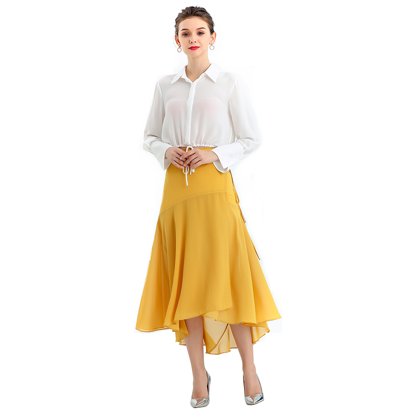 S070-3 Women Solid wrap design panelled asymmetric casual midi skirt