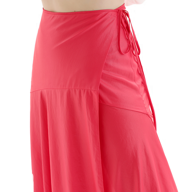S070 Women Solid wrap design panelled asymmetric casual midi skirt
