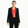 J155-5 Women Velvet combo satin notched lapel long sleeves tailored-cut single-breasted blazer