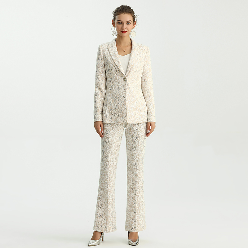 J155-1 Women All-over Lace bonded fabric notched lapel tailored-cut single-breasted blazer