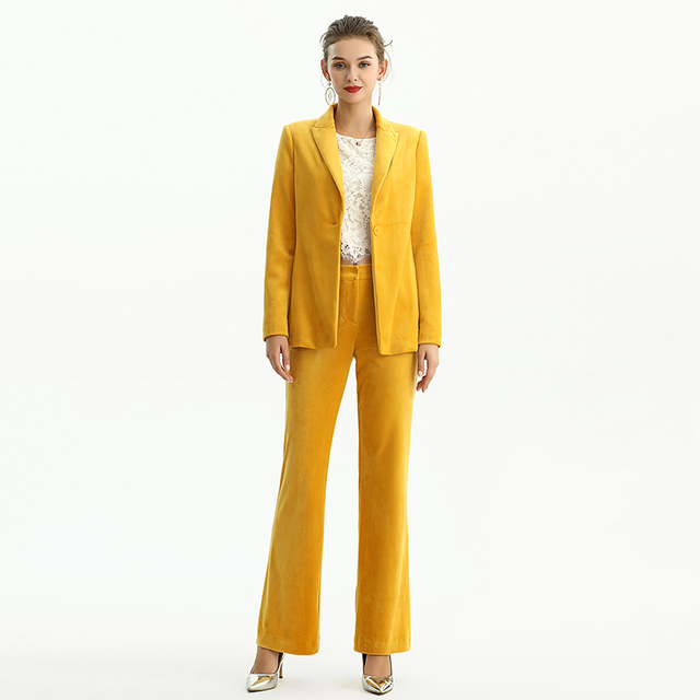 J156-3 Women Velvet notched lapel long sleeves tailored-cut single-breasted blazer