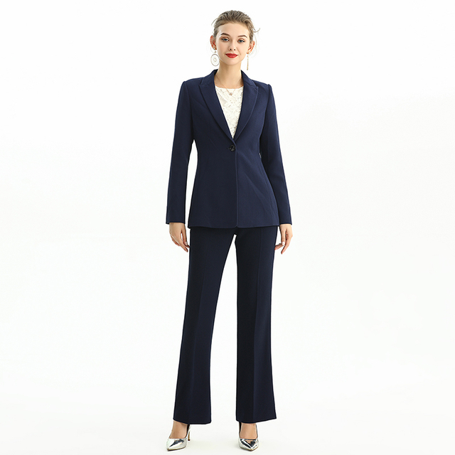 J156-1 Women Polyester crepe long sleeves notched lapel tailored-cut single-breasted blazer