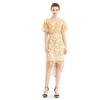 S075-1 Women 2-tone eyelet lace asymmetric scallop hem midi party skirt