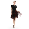 S077 Women Flocked tulle multi-layers asymmetric party short skirt
