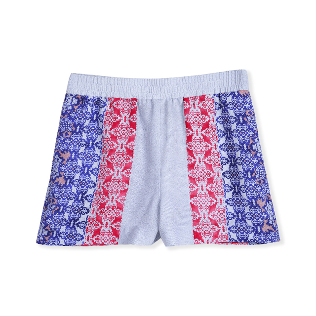 C892 Women Motif block print pull-on casual mini shorts