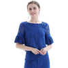 T116 Women floral lace boat neck short sleeves scallop hem short blouse