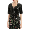 T046 Women Sequined chiffon jacket V-neck short sleeves cropped blouse jacket
