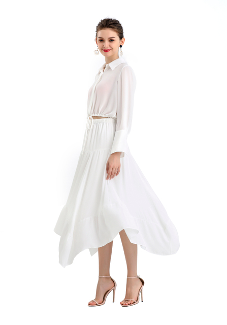 S068-10 Women Solid asymmetric panelled long flare handkerchief skirt