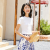 T059 Woman Solid cotton knit short sleeves casual cropped tee shirt