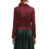 T043 Women Stretch satin shirt collar waist tie long sleeves blouse