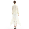 T034 Women Crinkle Polyester shirt collar fringed stripes detailing long sleeves blouse