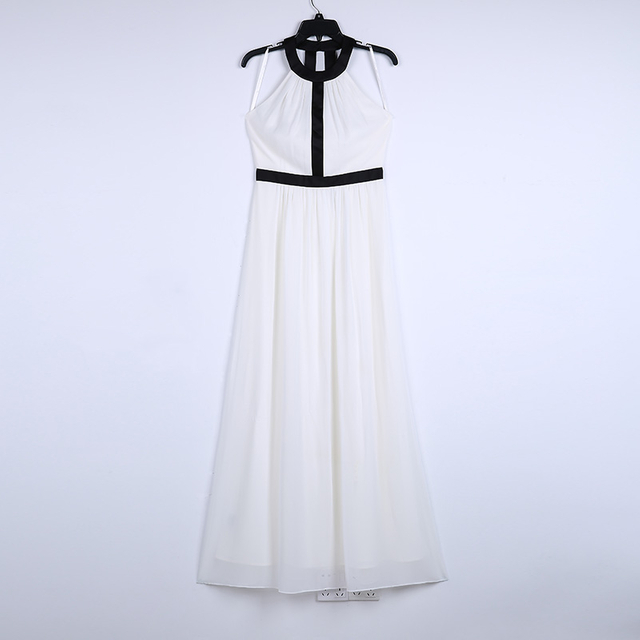 1L13 Women Solid georgette halter neck contrast strappy maxi evening dress