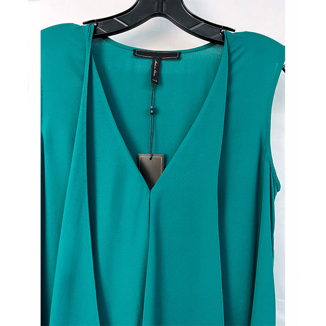 8A59 Women Solid V-neck front drape high-low design asymmetric hem day dress