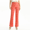P147-1 Women Bonded floral lace mid-rise straight leg evening long pants.