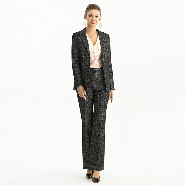 P147-4 Women Metallic jacquard mid-rise straight leg evening trousers