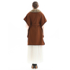 C118 Women Wool combo faux leather trim faux fur collar belted cape coat