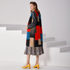 C153 Women Wool plaid combo satin notched lapel faux leather long sleeves tailored-cut single-breasted winter over coat