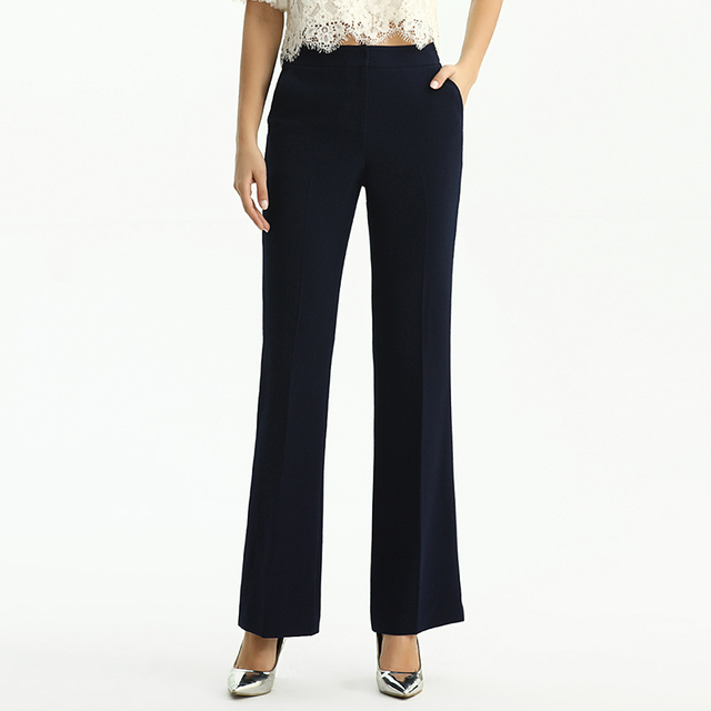 P147-6 Women Polyester double crepe mid-rise straight leg tailored pants