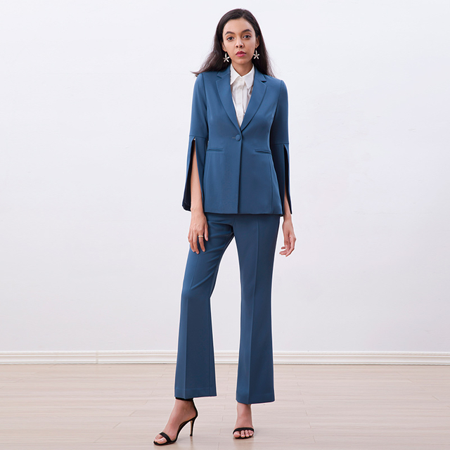P147-7 Women Solid mid-rise fitted straight leg tailored trousers