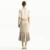 S168 -1 Women Faux suede perforated flounced ruffle mermaid midi skirt