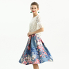 S137 Women Floral print inverted pleat A-line midi skirt