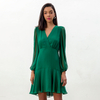 D272 Women Silk crinkle chiffon long puff sleeves flounced mini dress