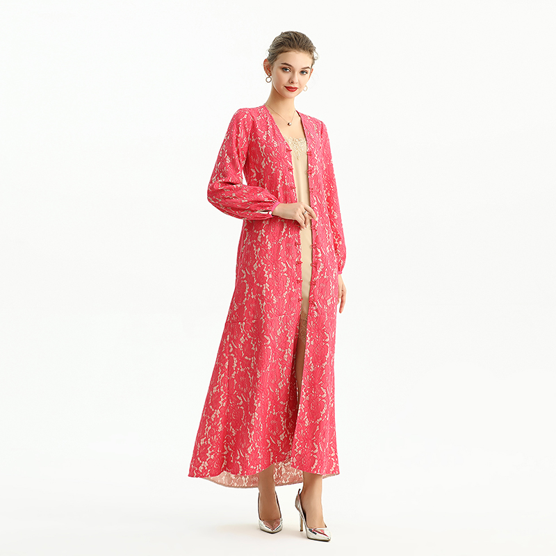 C165-2 Women Bonded lace long sleeves evening maxi robe dress