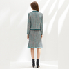 C152 Women Tweed plaid satin trimmed round neck short jacket