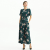 R160 Women Floral print short puff sleeves jumpsuit 