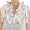 B563 Women Cotton V-neck ruched ruffle tank top