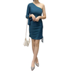 D406 Women Solid one-shoulder long sleeve ruched stretch-jersey bodycon mini dress