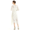 D078-4 Women Peony lace cape sleeve flared asymmetric hem midi evening dress