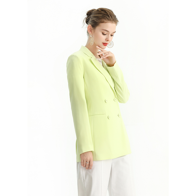 J216 Women Solid crepe double breast career tailored blazer 
