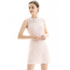 D106-1 Women 3D flower embroidered lace sleeveless fitted day and party mini dress