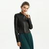 J215 Women faux leather quilted panel cropped biker jacket 