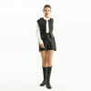 J217 Women faux leather panelled fitted biker vest 