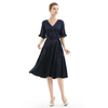 D081 Women Solid satin short sleeves tiered midi day dress