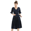 D081 Women Solid satin short sleeves tiered midi day dress