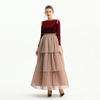 D192 Girls Velvet long sleeves tiered flared design maxi tulle gown 