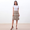S254 Women faux suede perforated panel mesh combo sunburst pleated midi skirt