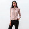 T268 Women Paisley print jacquard satin band collar neck tie puff sleeves blouse