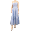 D296 Women Cotton strappy smocked back tiered ruffle flared midi dress 