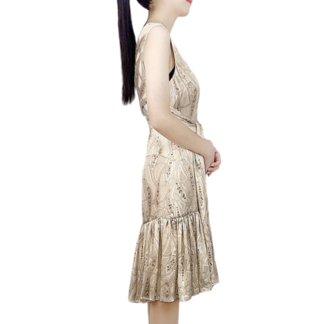 D230 Women Paisley print wraparound tie-waist tiered party dress