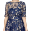 D175 Women All-over floral embroidered sequinned short sleeves flared midi evening dress